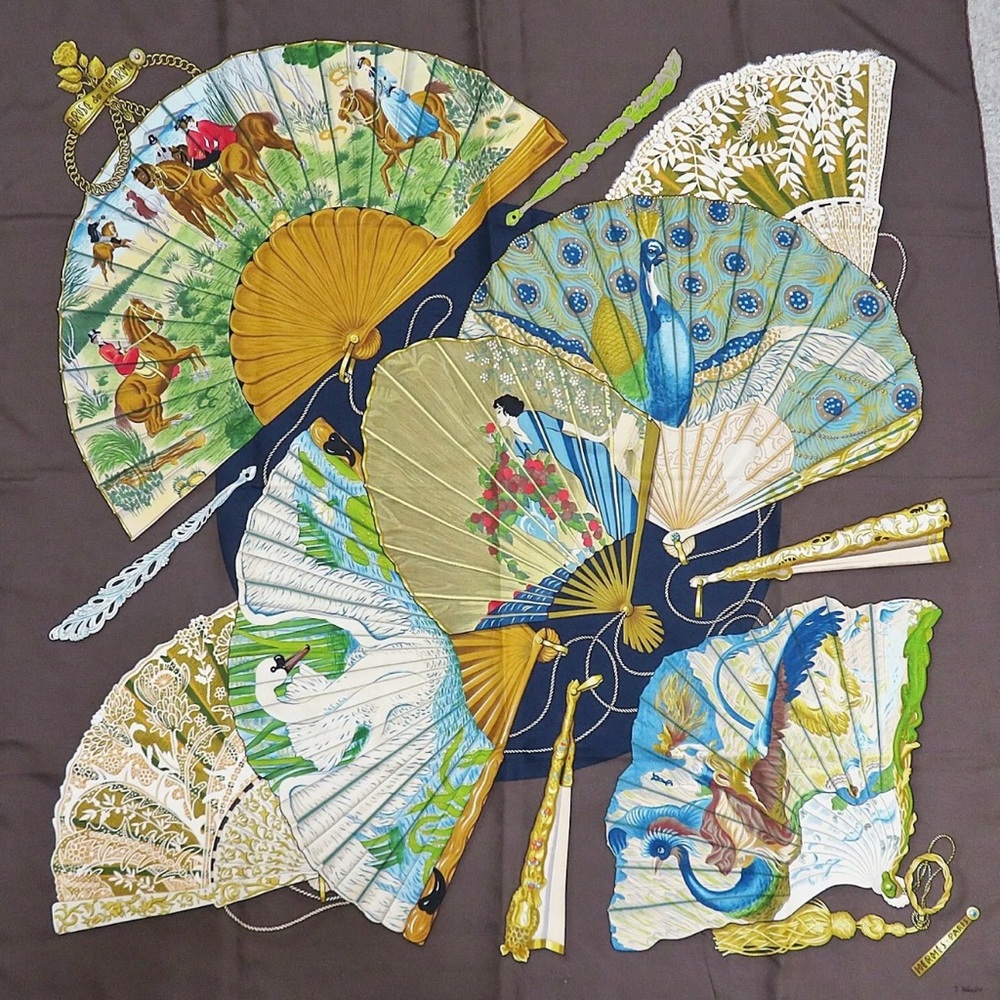 HERMES BROSE de COOAROME Brown Authentic 100% Silk Scarf